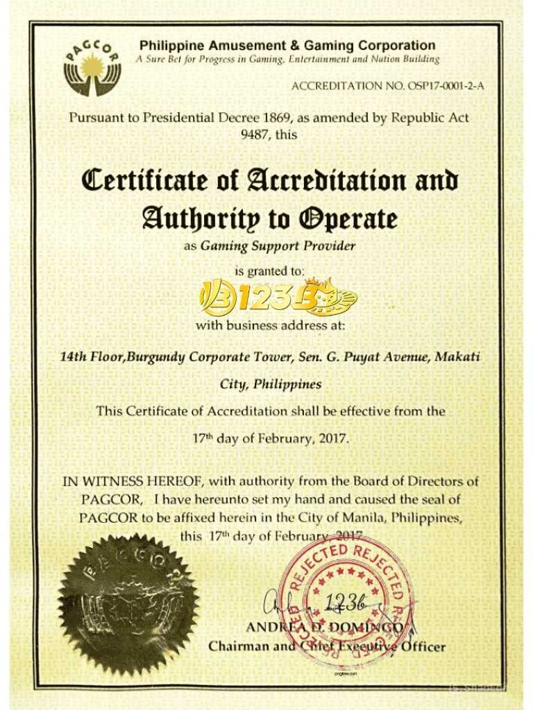 Giấy phép PAGCOR 123B 2012